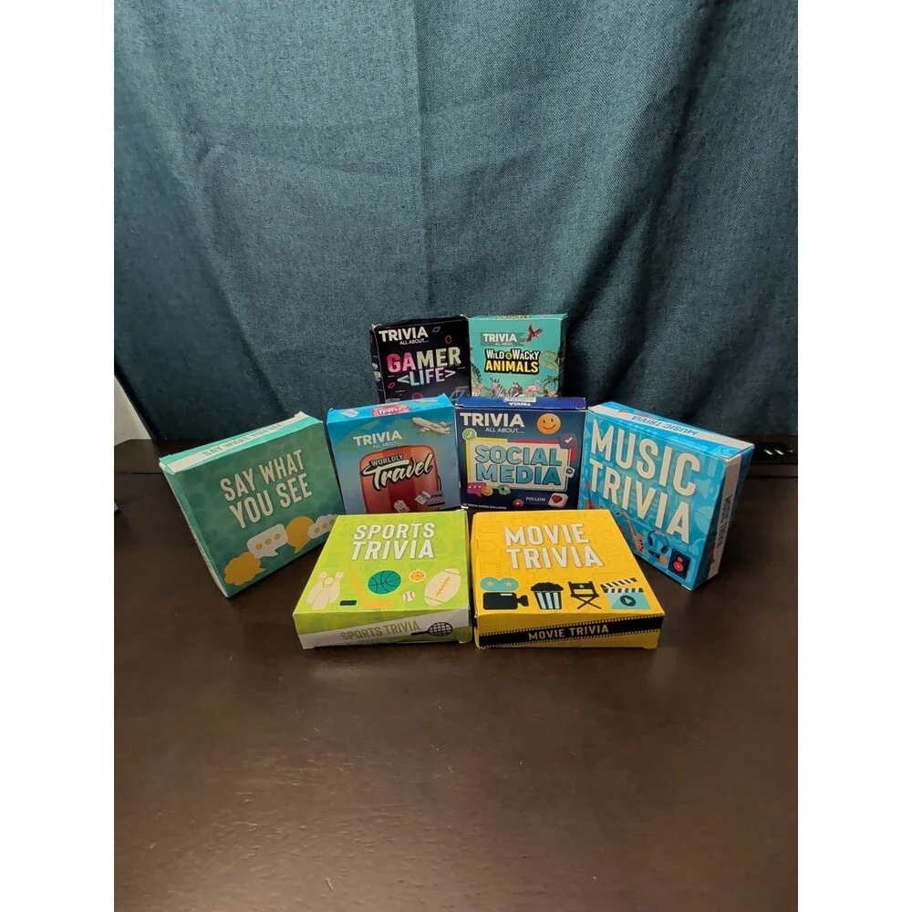 8-Pack Mini Trivia Game Set | Music Movies Sports Travel & Puzzles
